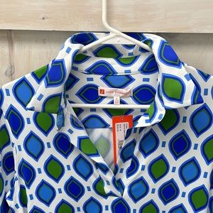 Jude Connally geometric pattern dress royal blue and green. Pockets!